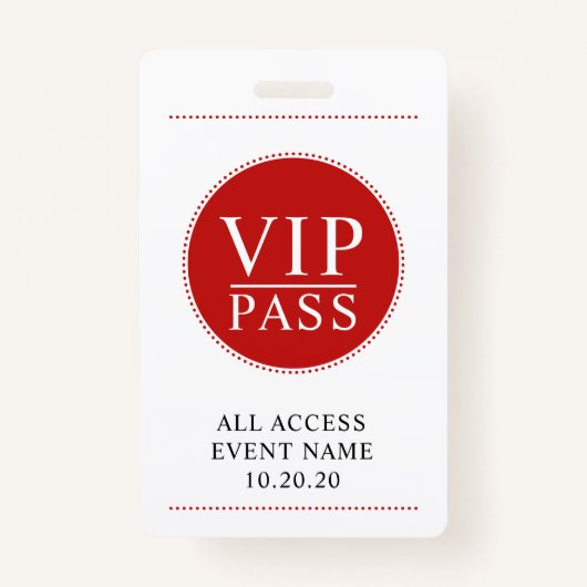 VIP All Access Event Simple Red White Ausweis (Vorderseite)