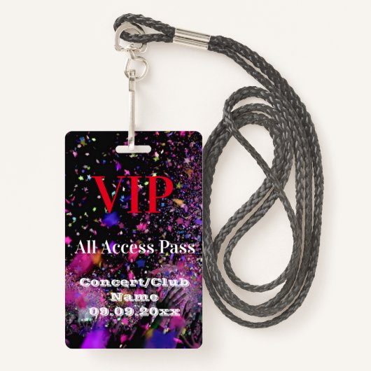 VIP All Access Name Concept Club Party Red Ausweis (Vorderseite mit Schlüsselband)