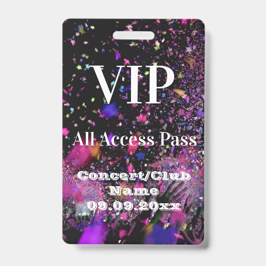 VIP All Access Name Foto Konzertklub Party Ausweis (Vorderseite)