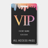 VIP All Access Pass Black Modern Glitzer Ausweis (Vorderseite)