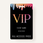 VIP All Access Pass Black Modern Glitzer Ausweis (Vorderseite)