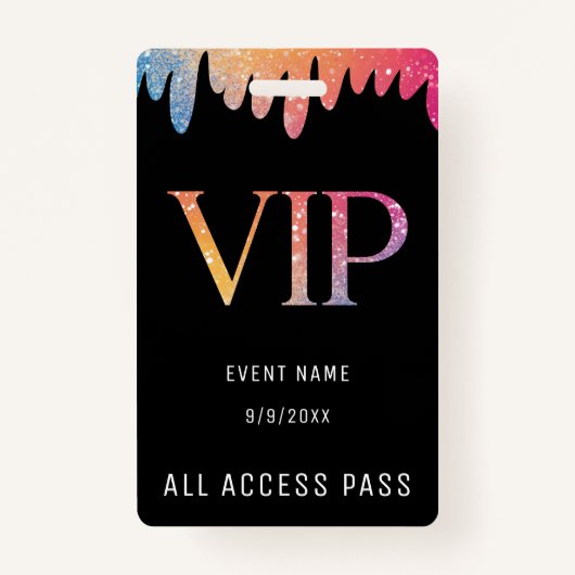 VIP All Access Pass Black Modern Glitzer Ausweis (Vorderseite)
