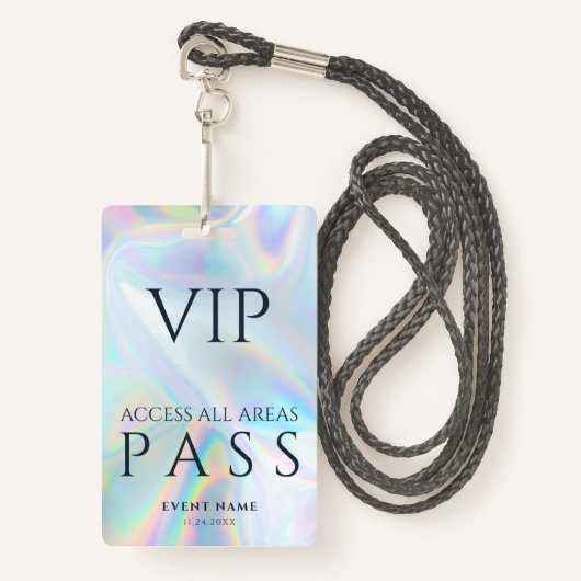 VIP All Access Pass Business Logo Holographic Ausweis (Vorderseite mit Schlüsselband)