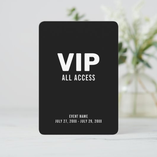 VIP All Access Pass Event ID Abzeichen 3.5" x 5" Einladung (Stehend Vorderseite)