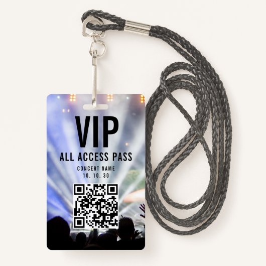 VIP All Access Pass QR Code Concert Ausweis (Vorderseite mit Schlüsselband)