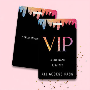 VIP All Access Pass Schwarz Moderner Glitter Ausweis