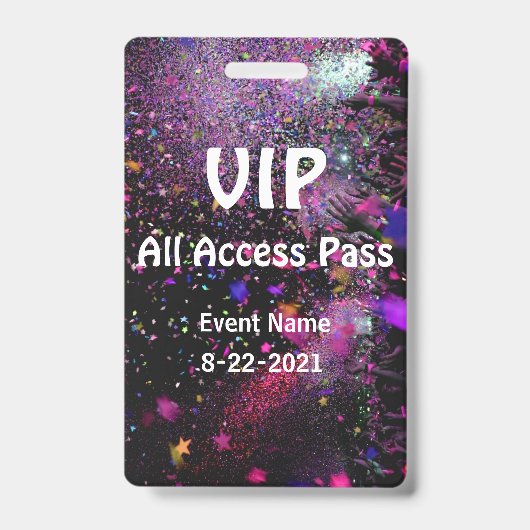 VIP All Access Pass Vertikal Anpassen Abzeichen Ausweis (Vorderseite)
