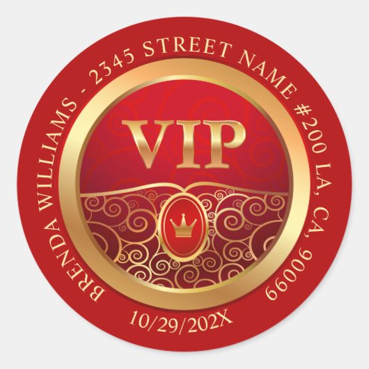 VIP-Aufkleber Royal Red und Gold Runder Aufkleber (Vorderseite)