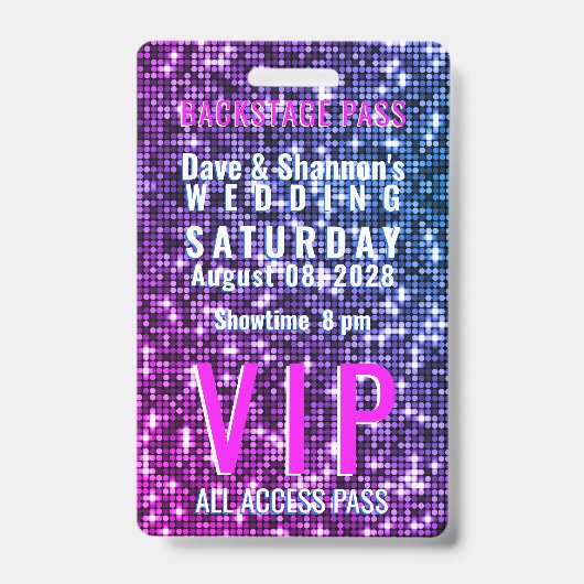 VIP-Backstage-Pass für Hochzeitstisch Ausweis (Vorderseite)