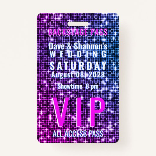 VIP-Backstage-Pass für Hochzeitstisch Ausweis (Vorderseite)