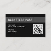 VIP Backstage Pass QR Code Ereignisdetails Visitenkarte (Rückseite)