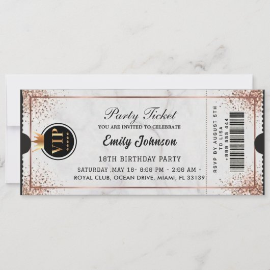 VIP Birthday Party Ticket Invitation Gold Black Einladung (Vorderseite)