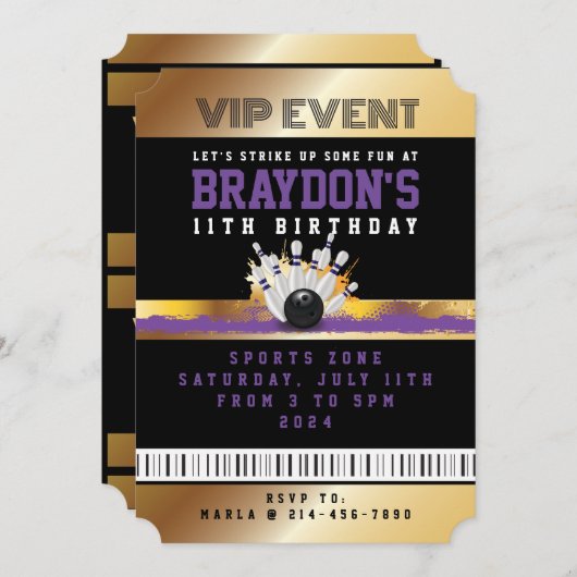 VIP BOWLING ALL ACCESS Gold Pass Abzeichen Einladu Einladung (Vorne/Hinten)