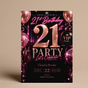 VIP Club Night 21. Pink Black Geburtstagsfeier Einladung