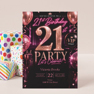VIP Club Night 21. Pink Black Geburtstagsfeier Einladung