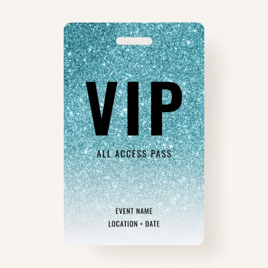 VIP Custom Event oder Concert Blue Glitzer Ausweis (Vorderseite)