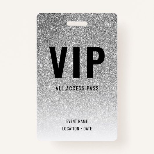 VIP Custom Event oder Concert Silver Glitzer Ausweis (Vorderseite)
