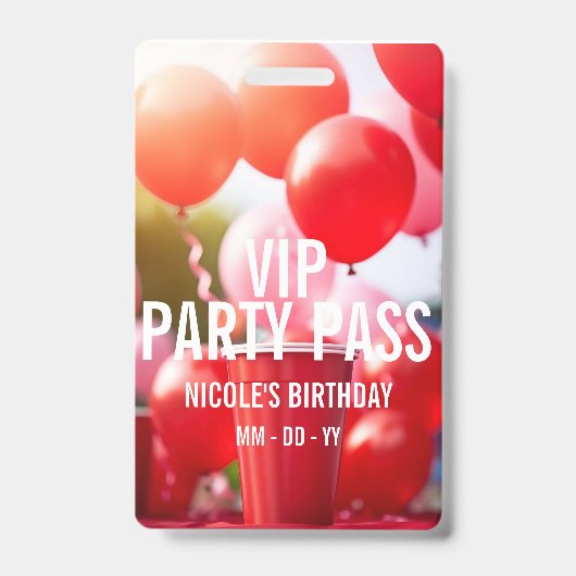 VIP Geburtstagsparty Event-Abzeichen Ausweis (Vorderseite)