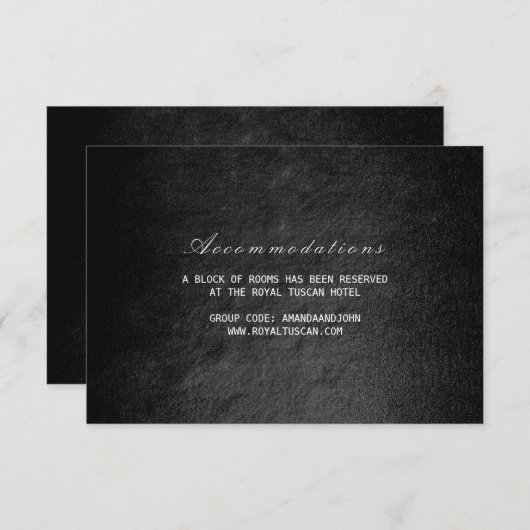 Vip Glam Black Wedding Hotel Unterkunft Begleitkarte (Vorne/Hinten)