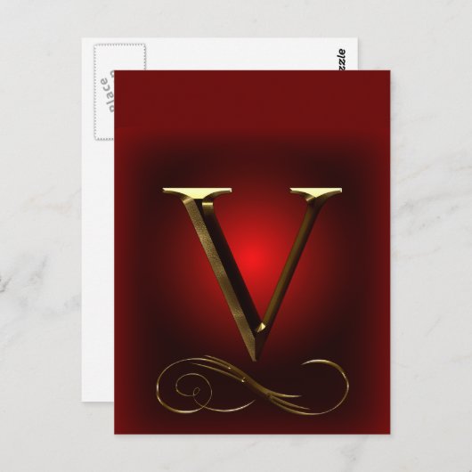 VIP Gold "V"-Monogramm in rot und schwarz Postkarte (Vorne/Hinten)