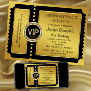 VIP Golden Ticket Geburtstagsparty Einladung