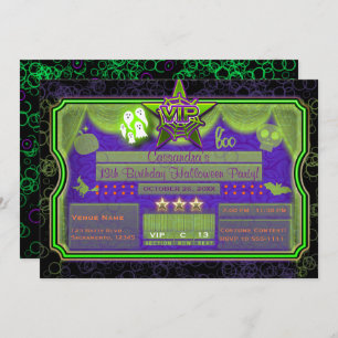 VIP Halloween Green & Lila Glow Geburtstagsparty Einladung