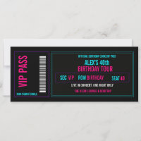 VIP-Konzert-Ticket-Einladung zum Geburtstag | Neon