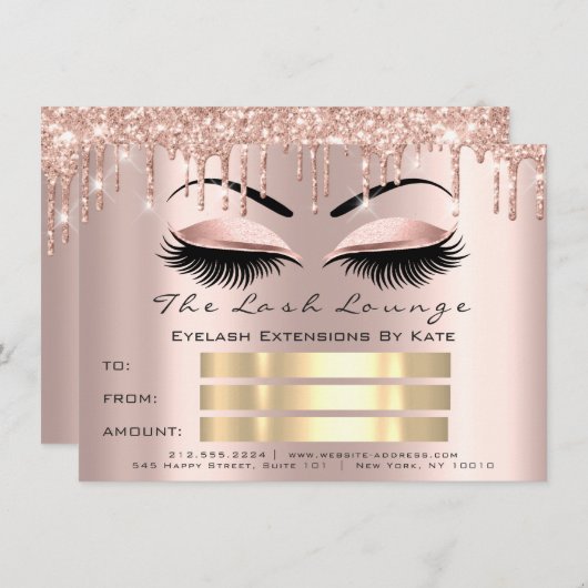 VIP Lashes Rose Spark Brow Makeup Certificate Gesc Einladung (Vorne/Hinten)