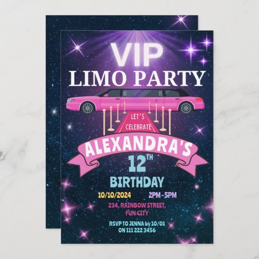 VIP Limo Party Geburtstagsparty Girl Einladung (Vorne/Hinten)