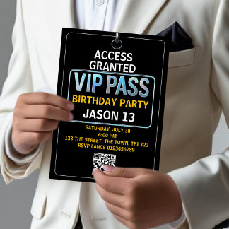 VIP Pass 13. Geburtstagsparty Einladung Cool Teen