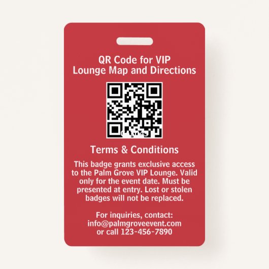 VIP-Pass-Abzeichen | Custom Red Bokeh QR Code & Lo Ausweis (Rückseite)