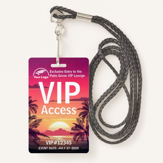 VIP-Pass-Abzeichen | Kundenspezifischer Palm Grove Ausweis (Vorderseite mit Schlüsselband)