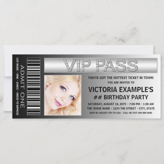 VIP Pass Advisenticket Geburtstagsparty Einladung (Vorderseite)