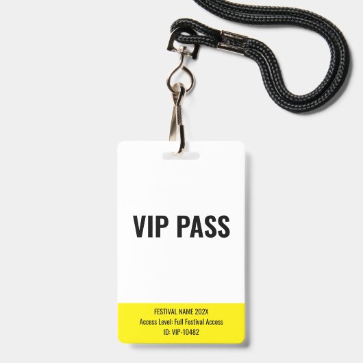 VIP-Pass Backstage Musikfestival Weiß Ausweis (Vorderseite mit Lanyard)
