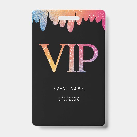 VIP Pass Black Modern Glitzer Ausweis (Vorderseite)