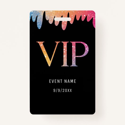 VIP Pass Black Modern Glitzer Ausweis (Vorderseite)