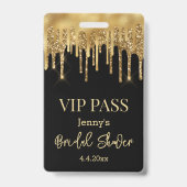Vip Pass, Brautparty schwarzer Goldtropfen Glitzer Ausweis (Rückseite)
