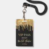 Vip Pass, Brautparty schwarzer Goldtropfen Glitzer Ausweis (Rückseite mit Lanyard)