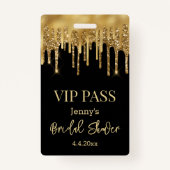 Vip Pass, Brautparty schwarzer Goldtropfen Glitzer Ausweis (Vorderseite)