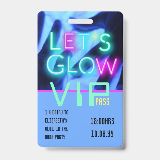 VIP Pass Glow in Dunklem Party Einzigartige INVITA Ausweis (Vorderseite)