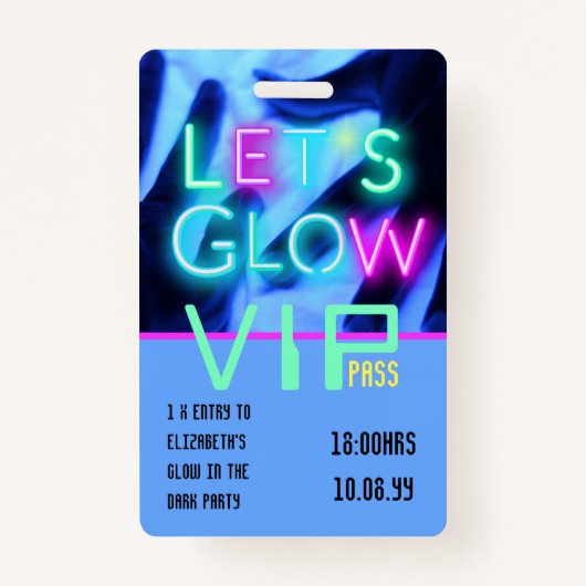 VIP Pass Glow in Dunklem Party Einzigartige INVITA Ausweis (Vorderseite)