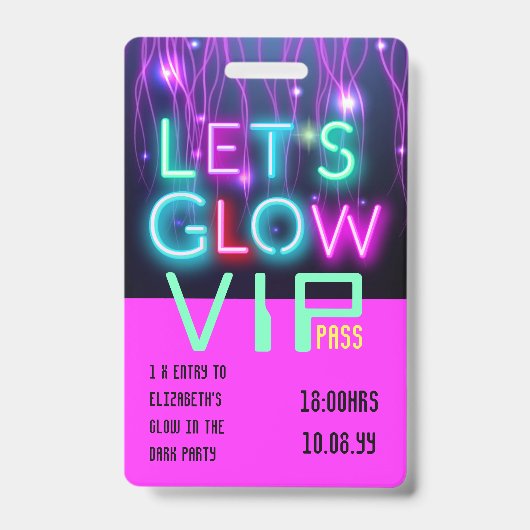 VIP Pass Glow in Dunklem Party Einzigartige INVITA Ausweis (Vorderseite)