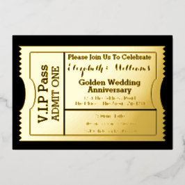 VIP Pass Golden Wedding Anniversary Ticket Folieneinladung