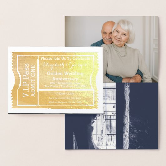 VIP Pass Golden Wedding Anniversary Ticket Folienkarte (Anzeige)