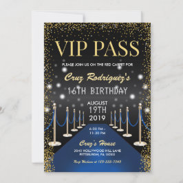 VIP-Pass Hollywood Blue Red Carpet Geburtstag Einladung