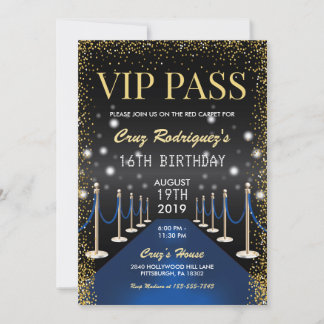 VIP-Pass Hollywood Blue Red Carpet Geburtstag Einladung