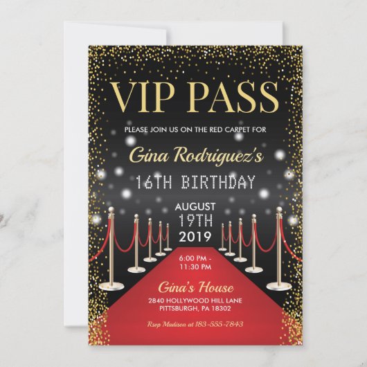 VIP Pass Hollywood Red Carpet Einladung zum Geburt (Vorderseite)