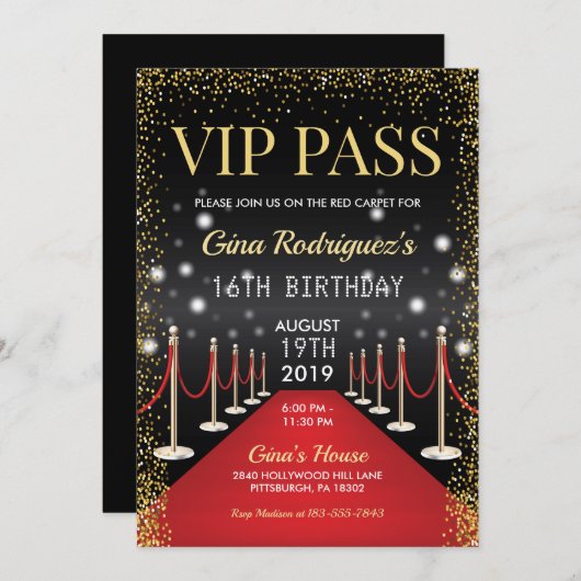 VIP Pass Hollywood Red Carpet Einladung zum Geburt (Vorne/Hinten)