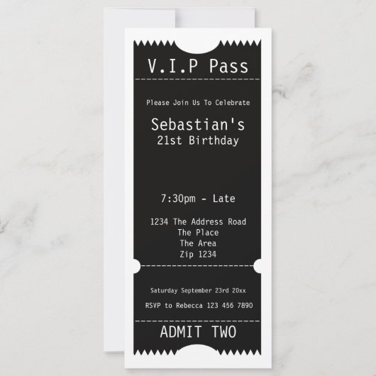 VIP Pass Party Eintrittskarte Einladung (Vorderseite)
