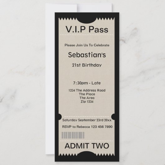 VIP Pass Party Eintrittskarte Einladung (Vorderseite)